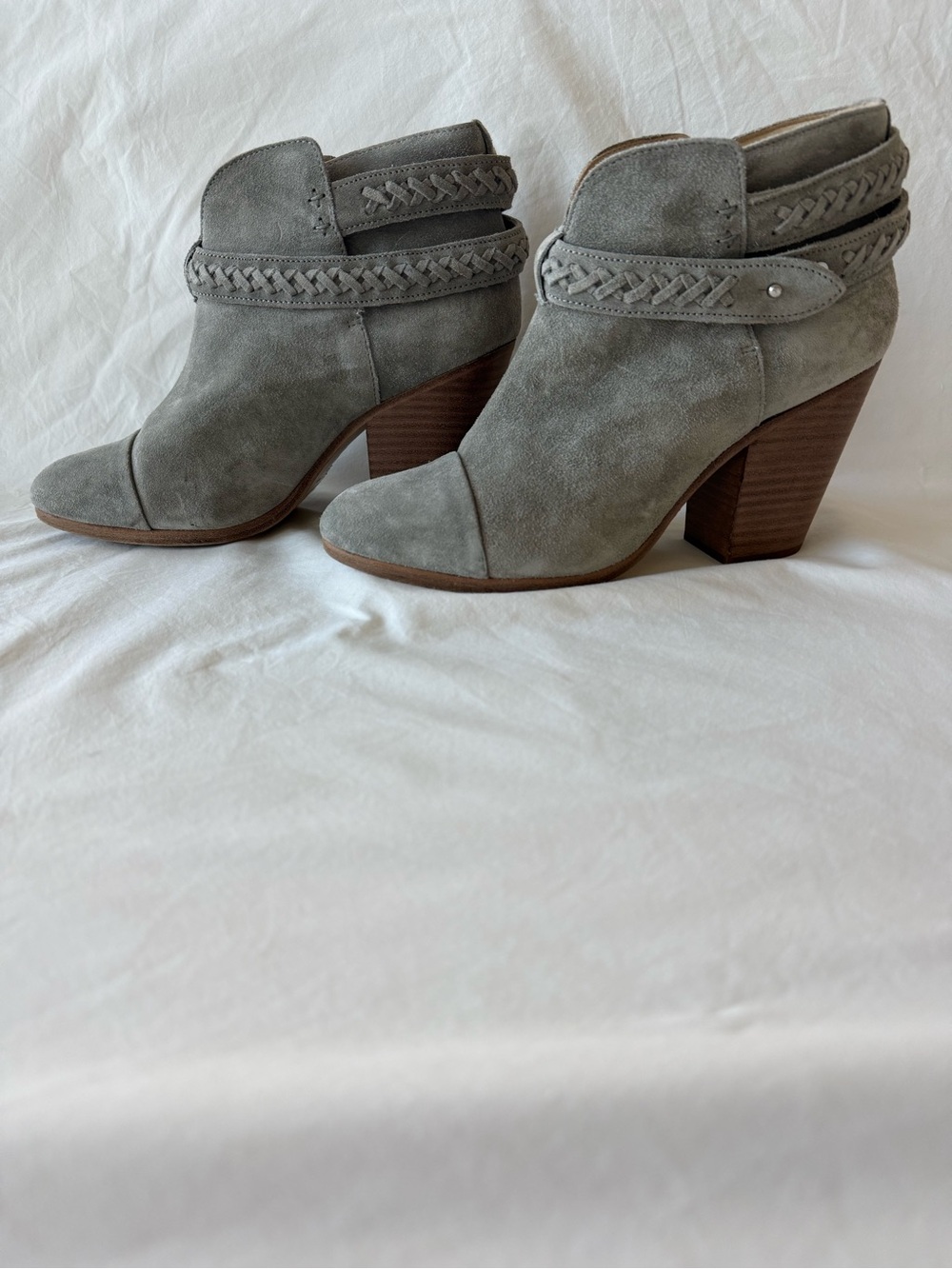 rag & bone Harrow Gray Suede Braided Ankle Boots - Size 38.5